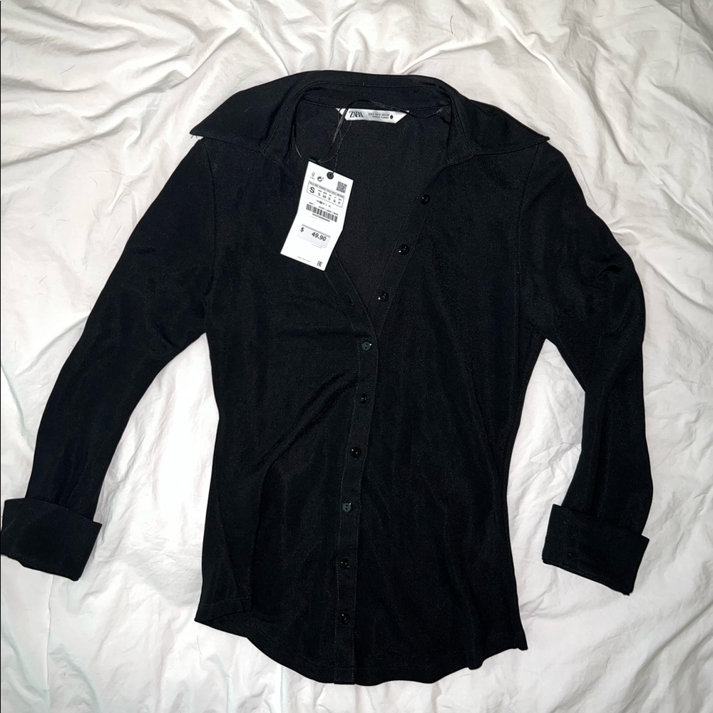 Zara black fitted button down blouse